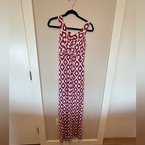 Boden Burgundy and Cream Patterned Dress
